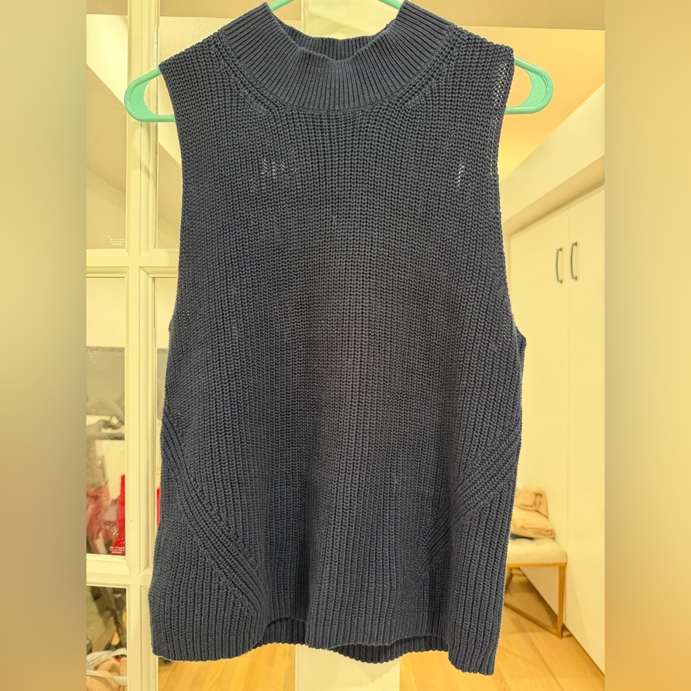 LOFT Navy Sleeveless Mock Neck Sweater